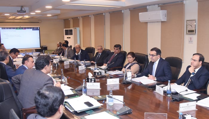 Caretaker Finance Minister Shamshad Akhtar chairs a meeting in Islamabad on November 24, 2023. — X/@Financegovpk