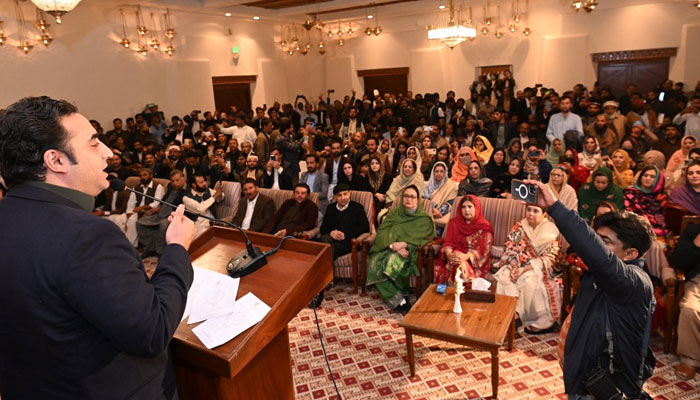 PPP Chairman Bilawal Bhutto Zardari addresses party workers in Quetta on Dec 1, 2023. —x/MediaCellPPP