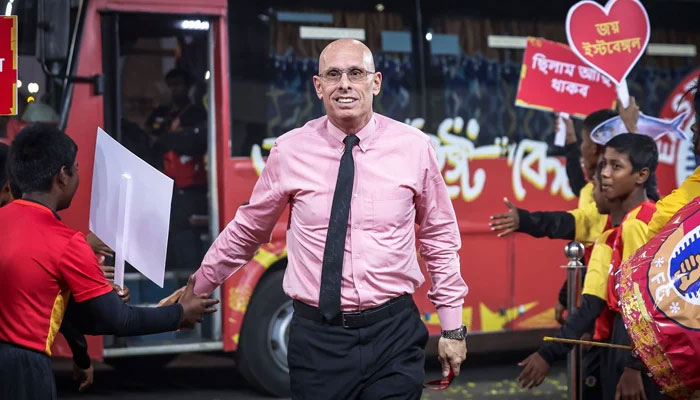 English coach Stephen Constantine while interacting with people in this picture released on April 25, 2023. — X/@eastbengal_fc