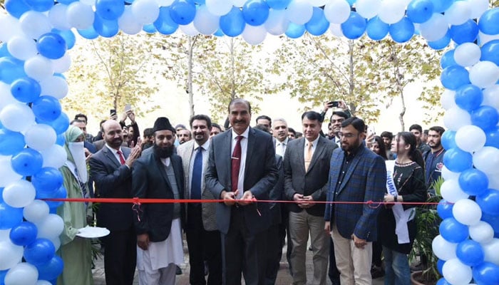 In this image released on Nov 28, 2023, Rector National University of Modern Languages (NUML), Major General (r) Muhammad Jaffar inaugurated Student Service Center at the university. —Facebook/NUMLOFFICIALPAGE