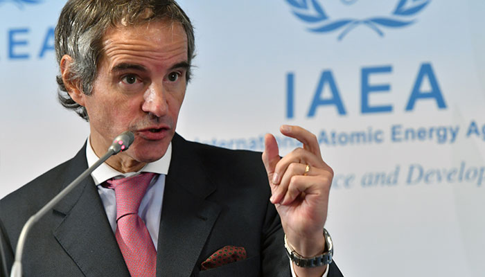 IAEA Director-General Rafael Grossi speaks to the media on March 9, 2023. — IAEA