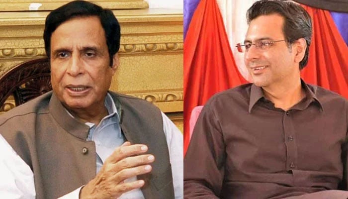 PTI President Parvez Elahi and his son Moonis Elahi.—The News/file