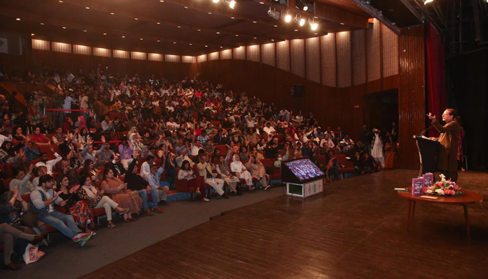 ACP President and Sindh caretaker minister Ahmed Shah speaks during the four-day 16th International Urdu Conference at the Arts Council of Pakistan in Karachi on December 3, 2023. — Facebook/Arts Council of Pakistan Karachi