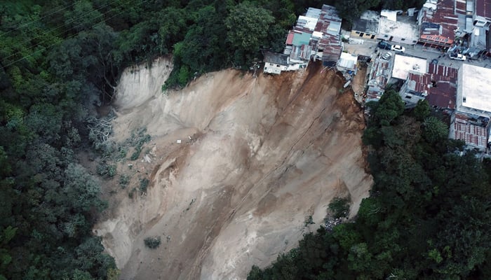 This representational image shows an aerial view of the landslide in the Las Calaveras neighbourhood in Guatemala City on November 22, 2023. — AFP