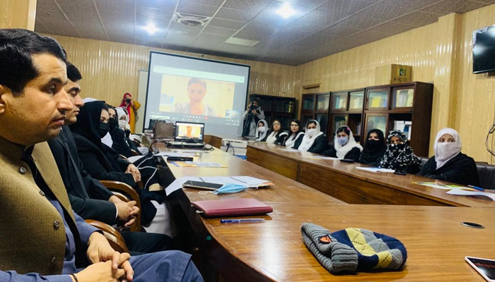 Participants sit during the launching ceremony of the Khyber Pakhtunkhwa Lawyers for Rights Network on December 2, 2023. — Facebook/DA Hawwa LUR