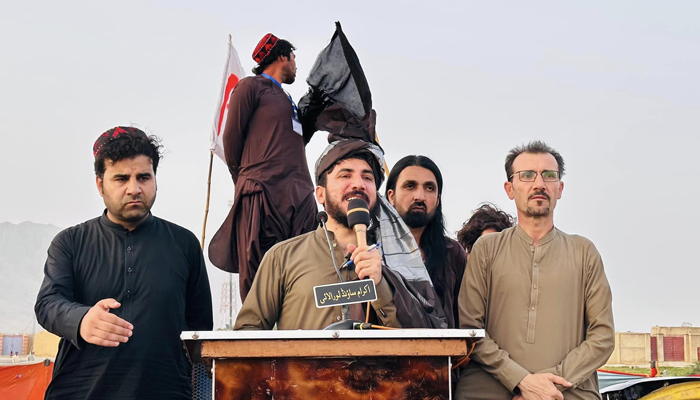 Pashtun Tahaffuz Movement chief Manzoor Pashteen addresses supporters on August 7, 2023. — Facebook/Manzoor Ahmad Pashteen