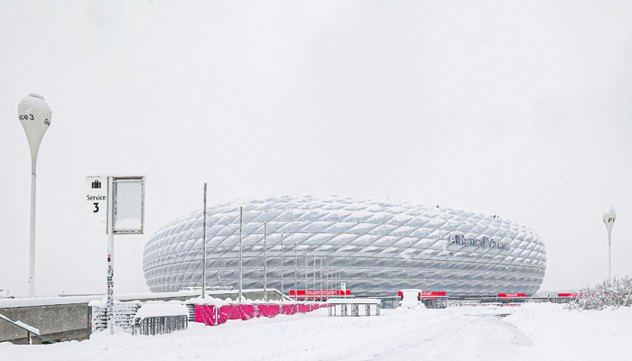 A display reading Stadium is closed is seen in Munich on December 2023, as the German first division Bundesliga football match between Bayern Munich and Union Berlin was cancelled due to the weather conditions. — AFP