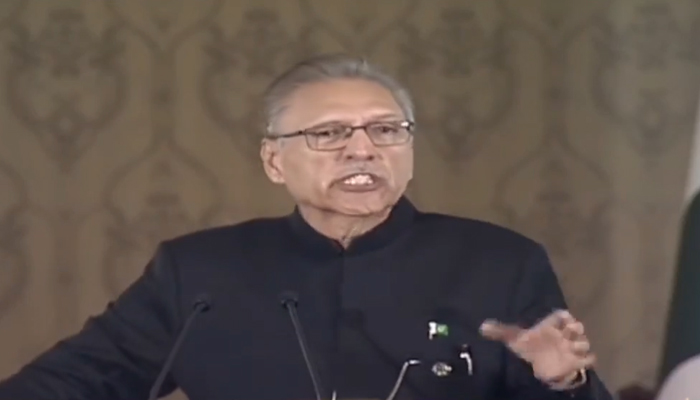 President Dr Arif Alvi addresses an event organised by the Federal Ombudsman Secretariat for Protection Against Harassment in this still on December 5, 2023. — Facebook/The President of Pakistan