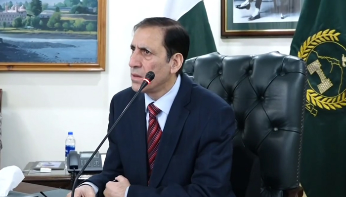 KP Chief Minister Syed Arshad Hussain Shah presiding over a meeting to review law and order in the province on December 5, 2023, in this still. — Facebook/Government of Khyber Pakhtunkhwa