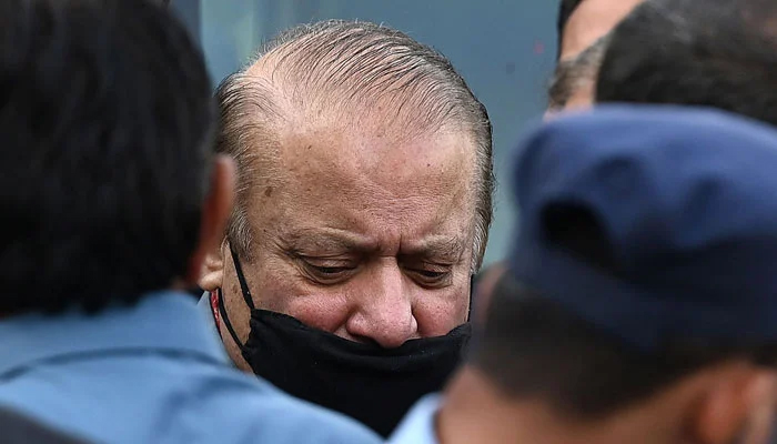 PML-N supremo Nawaz Sharif arrives to appear before the High Court in Islamabad on October 26, 2023. — AFP