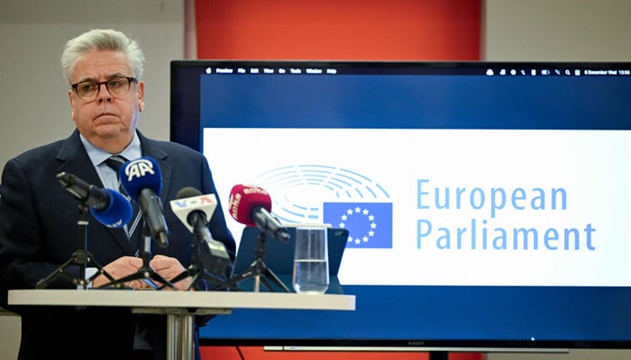 European Parliaments human rights envoy and rapporteur on Turkey delivers remarks during a press conference in Istanbul, on December 6, 2023. — AFP