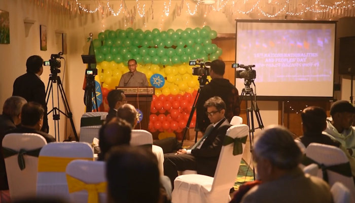 Jemal Beker Abdula, Ambassador Extraordinary and Plenipotentiary of the FDR Ethiopia to Pakistan addressing on the occasion of the 18th Nations, Nationalities and People’s Day in Islamabad embassy on December 7, 2023. — Facebook/Ethiopia Embassy Islamabad