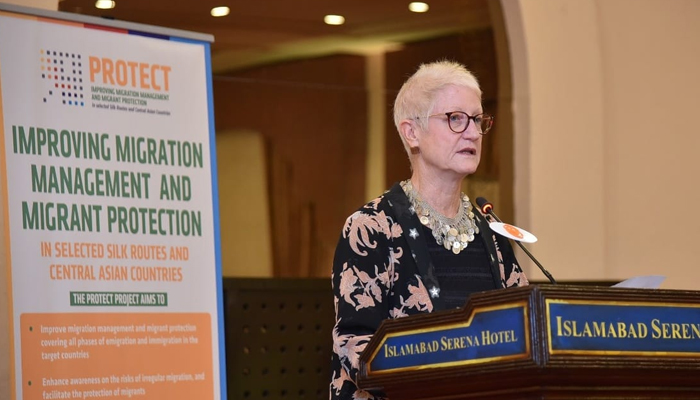 Dr Riina Kionka, ambassador and head of the delegation of the European Union to Pakistan speaks during a ceremony on September 8, 2023. — Facebook/European Union in Pakistan