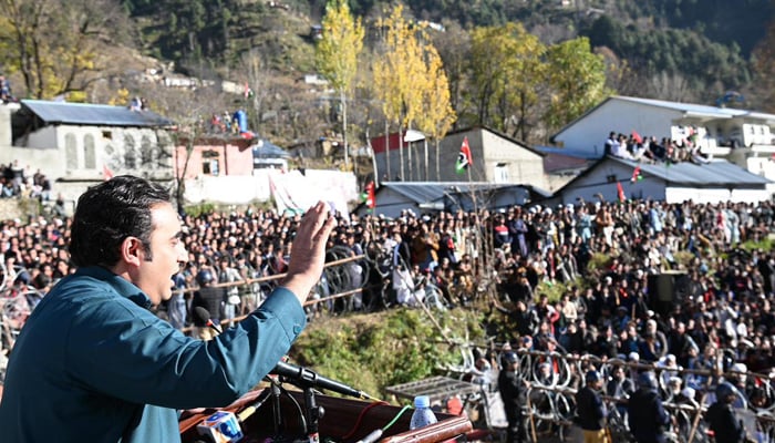 PPP Chairman Bilawal Bhutto Zardari addresses a workers convention in Shangla on December 7, 2023. — Facebook/Pakistan Peoples Party - PPP