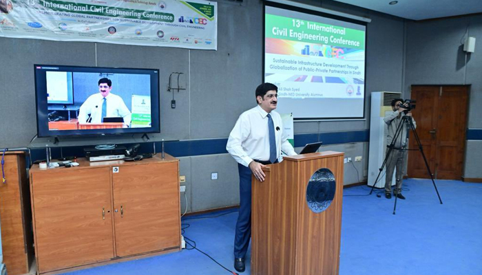 Former Sindh chief minister Murad Ali Shah addresses an event on November 11, 2023. — X/@MuradAliShahPPP