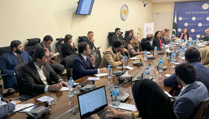 People can be seen listening during a roundtable organised by the Centre for International Strategic Studies, Islamabad on December 8, 2023. — Facebook/Center for International Strategic Studies