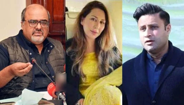 (From left to right) Shahzad Akbar, Farhat Shahzadi and Zulfikar Bukhari. —PID/ Facebook/sayedzulfikarbukhari/X/@VickyArshad1/APP/File