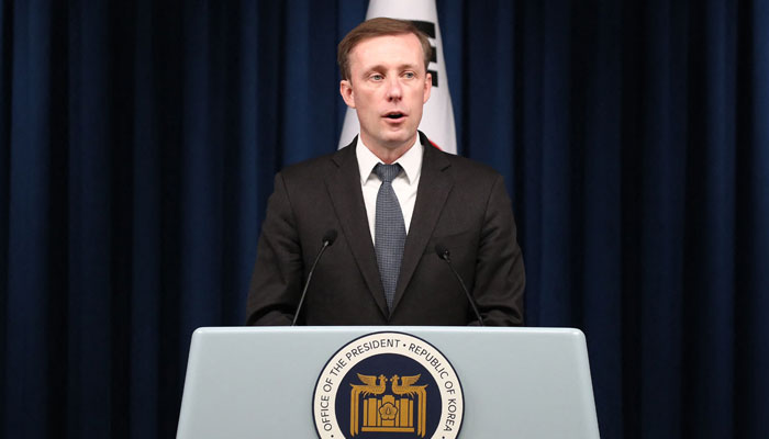 US National Security Advisor Jake Sullivan attends a joint press conference with South Koreas National Security Adviser Cho Tae-yong and Japans National Security Secretariat Secretary-General Takeo Akiba at the presidential office in Seoul on December 9, 2023. — AFP