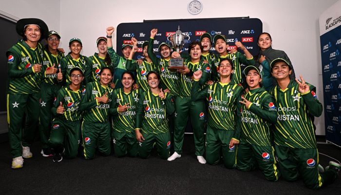 Pakistani womens team celebrates after securing a victory over New Zealand on December 9, 2023. — X/@TheRealPCB