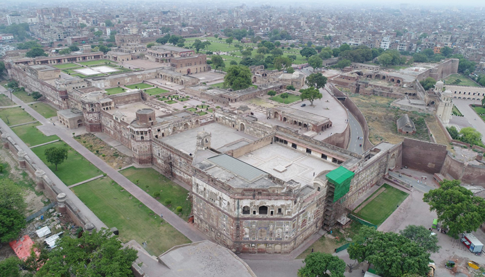 An aerial view shows Lahore Fort. — Facebook/Lahore Fort شاہی قلعہ