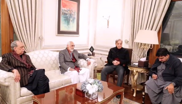 This still shows former PM and PMLN President Shehbaz Sharif meeting with former assembly members and party leaders on December 9, 2023. — Facebook/Mian Shehbaz Sharif