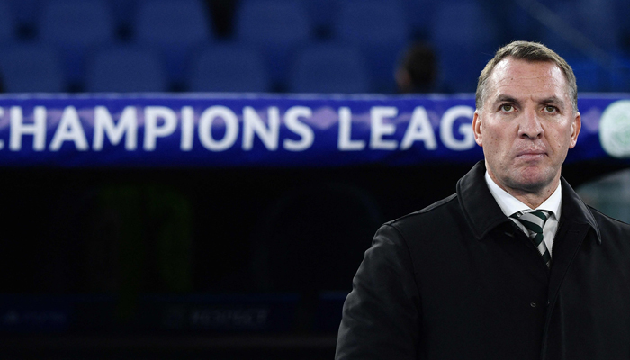 Celtics Northern Ireland coach Brendan Rodgers looks on before the UEFA Champions League Group E football match between Lazio and Celtic Glasgow at the Olympic stadium in Rome on November 28, 2023. — AFP