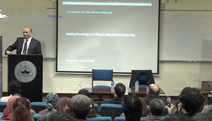 This still shows Prof Shahzad Bashir from Brown University, a historian, delivering the keynote on the inaugural day of the conference titled ‘Seeking Knowledge & Being in Early Colonial South Asia’ on December 10, 2023. — Facebook/LUMS - Mushtaq Ahmad Gurmani School of Humanities & Social Sciences
