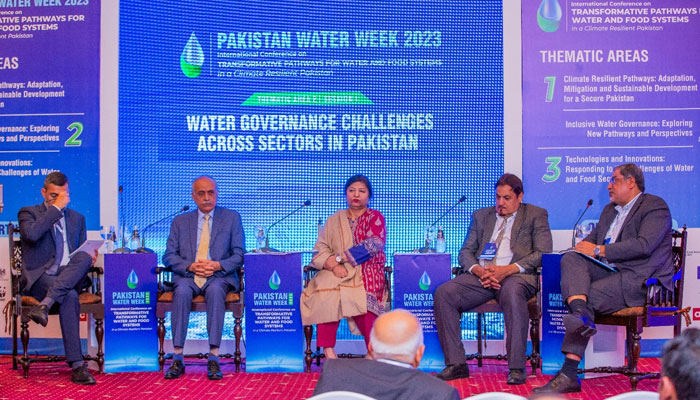 The image shows a glimpse of Pakistan Water Week 2023, the International Conference, held in Islamabad. — Facebook/pcmu786