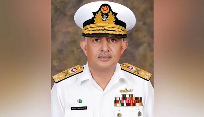 In this photograph released on October 3, 2023, shows newly appointed Chief of the Naval Staff Vice Admiral Naveed Ashraf. — X/@dgprPaknavy