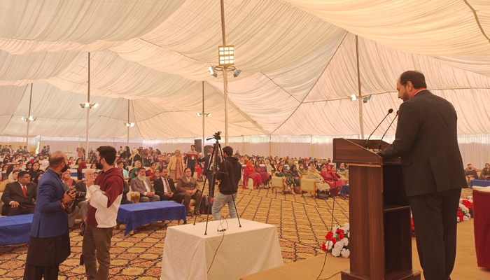 PHEC Chairman Dr Shahid Munir speaks during the first of the two-day international conference on pharmaceutical and life sciences organised by Gulab Devi on December 12, 2023. — Facebook/Punjab Higher Education Commission-PHEC