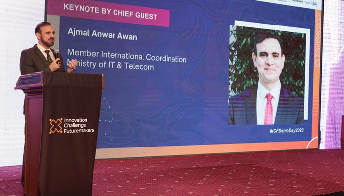 This image shows Ajmal Anwar Awan, member of International Coordination, Ministry of IT speaking during a Demo Day of the acceleration programme for persons with disabilities on December 13, 2023. — Facebook/Innovation Challenge FutureMakers