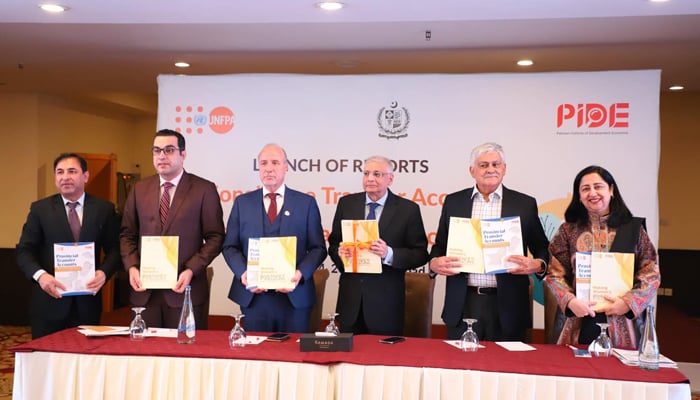 Speakers pose for a picture on the occasion of the studies,“Provincial Transfer Accounts -Generational Economy in Punjab, Sindh, KP, and Balochistan” and “Making Women’s Work Count in Pakistan,” on December 14, 2023. — Facebook/Pakistan Institute of Development Economics-PIDE