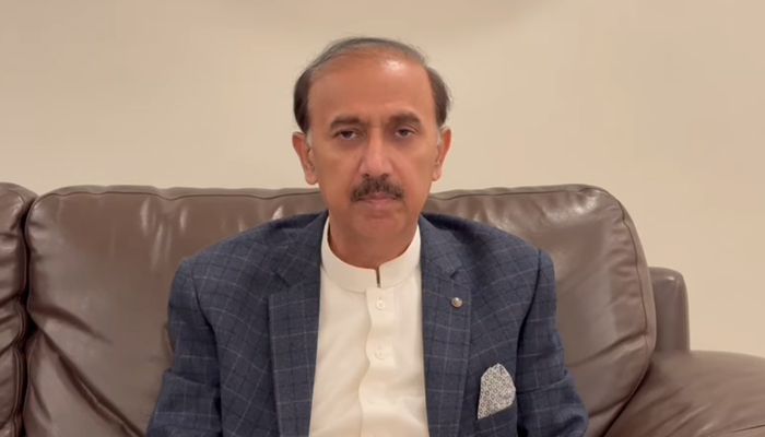 Spokesperson and Member Core Committee PTI Advocate Shoaib Shaheen speaks during a video message in this still on December 16, 2023. — FacebookMuhammad Shoaib Shaheen