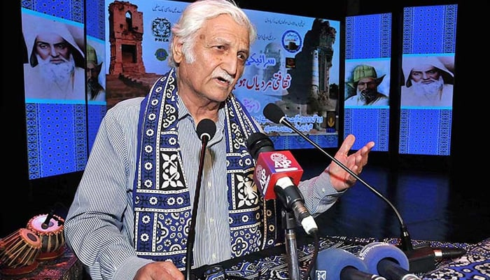 General Secretary Pakistan People’s Party, Farhat Ullah Babar addressing during Saraiki Cultural Program at PNCA. — APP/File