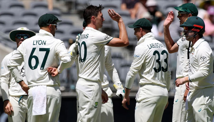 Australia celebrates another Pakistan wicket. — AFP File
