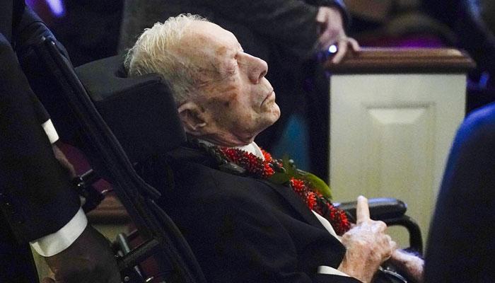 Former US President, Jimmy Carter sleeps on wheel chair on November 29, 2023. — Facebook/MSNBC
