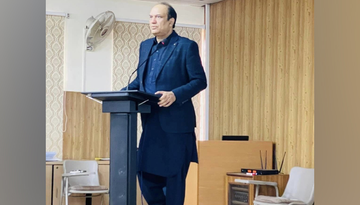 Prof. Shahzad Ali Khan, Vice Chancellor, of HSA, addresses the audience during an event on December 15, 2023. — facebook/Health Services Academy