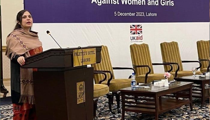 WDD secretary Sumaira Samad addresses an event on December 5, 2023. — Facebook/Women Development Department Punjab