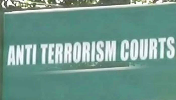 The image shows a name board outside an anti-terrorism court. — APP File