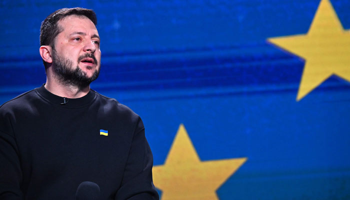 Ukrainian President, Volodymyr Zelensky delivers an end-of-year press conference in Kyiv on December 19, 2023. — AFP