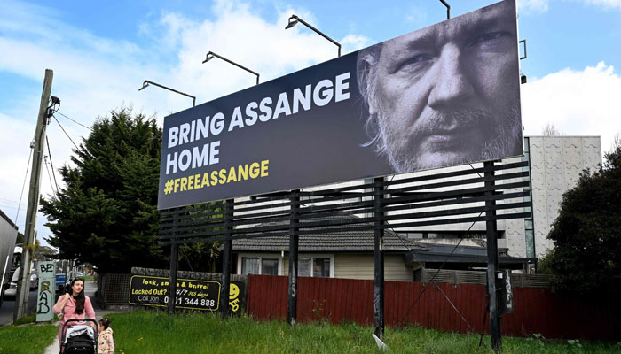 WikiLeaks founder, Julian Assange giant billboard in Melbourne on September 5, 2023. — AFP