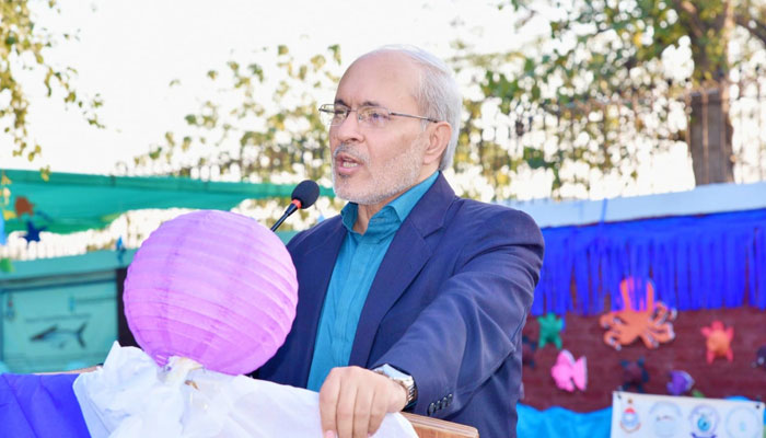 Punjab University Vice-Chancellor Prof Dr Khalid Mahmood addressing an event on December 20, 2023. — Facebook/University of the Punjab