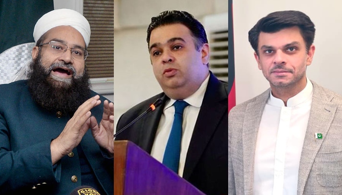 Maulana Tahir Ashrafi (left), Fahd Haroon and Jawad Sohrab Malik. — APP/X/@JawadSohrab