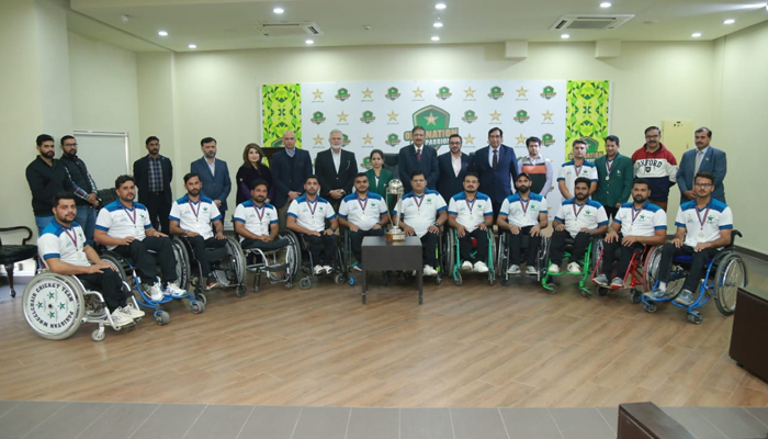 Pakistan wheelchair cricket team during a group photo on December 14, 2023. — Facebook/Pakistan Wheelchair Cricket Team
