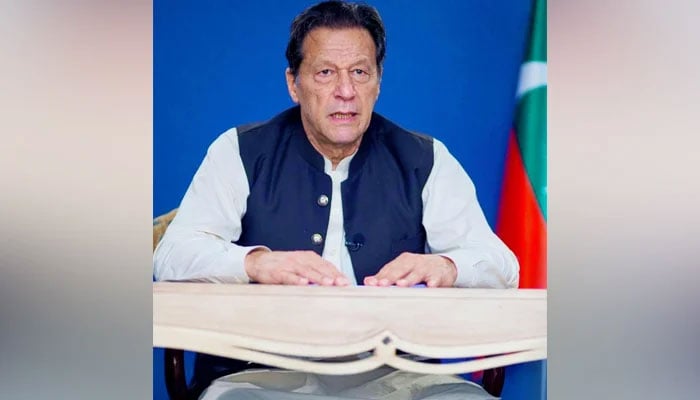 PTI Chairman and former prime minister Imran Khan speaks in this image released on August 3, 2023. — Facebook/Imran Khan