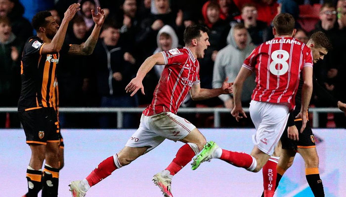 Jason Knight of Bristol City celebrates scoring their teams third goal during the Sky Bet Championship win over Hull City at Ashton Gate. — AFP