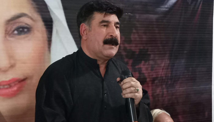 Former lawmaker and PPP leader Akhunzada Chattan speaks during a gathering on July 15, 2023. — Facebook/Akhunzada Chattan