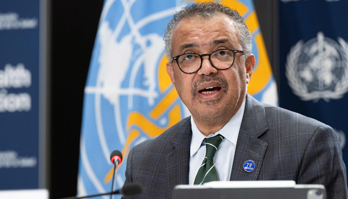 This photograph taken on December 15, 2023 shows Director General of the World Health Organization, Tedros Adhanom Ghebreyesus delivering remarks during a press conference with press correspondents to the United Nations (ACANU) at WHO headquarters in Geneva. — AFP