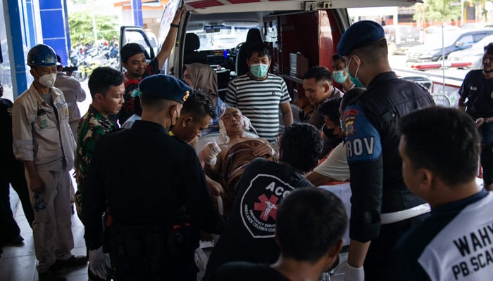 A Chinese worker who was injured in the explosion at a nickel smelter furnace was brought to the Morowali Regional General Hospital in Central Sulawesi on December 24, 2023. — AFP