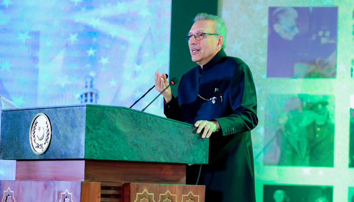 Dr Arif Alvi speaking at an event titled ‘Quaid and Children’ on December 25 2023. —Facebook/Dr. Arif Alvi